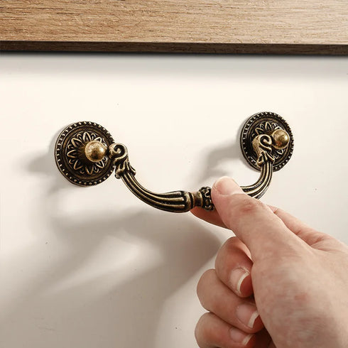 JAYA Antique Metal Drop Bail Cabinet Pull Handles Vintage Brass Finish for Kitchen Drawer Dresser Wardrobe Furniture