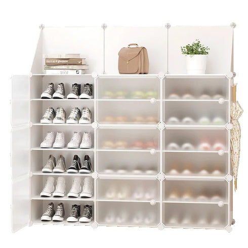 JAYA DIY Modular Plastic Cube Shoe Rack with Translucent Doors for Home Entryway and Bedroom Storage