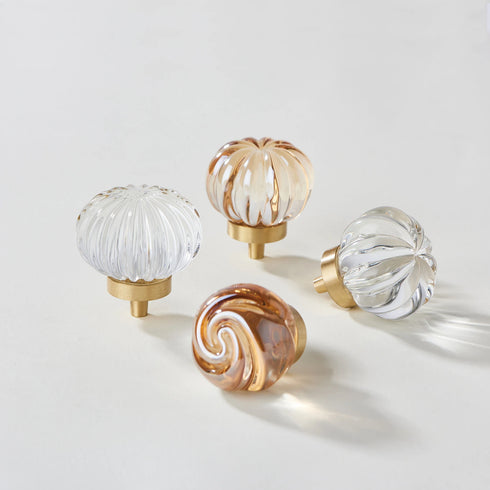 JAYA Transparent Champagne Crystal Cabinet Knobs with Brass Base Decorative Drawer Pulls for Wardrobe and Dresser