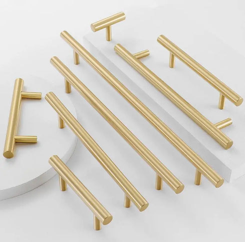 JAYA Brushed Brass Finish T-Bar Cabinet Pull Handles Smooth Round Gold Drawer Knobs for Kitchen Cupboard Wardrobe Furniture