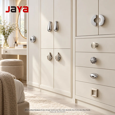JAYA Furniture Hardware Modern Simple Semicircular Silver Pulls Wardrobe Door Knobs Zinc Alloy Handle