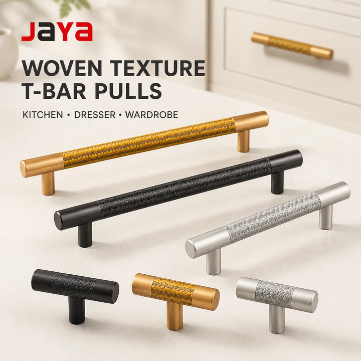 JAYA Woven Texture Cabinet T Bar Pull Handles and Knobs Modern Drawer Hardware for Kitchen Dresser Wardrobe Cupboard Furniture