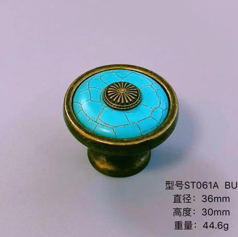 JAYA 2025 Modern Luxury Simple Antique Blue Color Retro Single Hole Zinc Alloy& Synthetic Turquoise Drawer Cabinet Handle Knobs