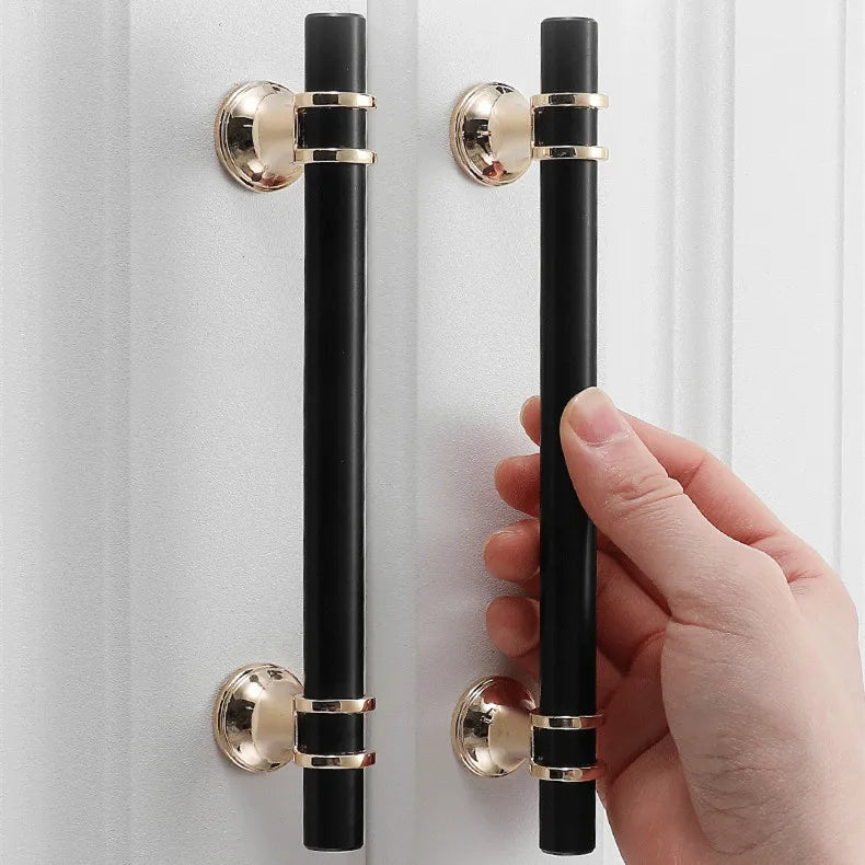 JAYA Black Kitchen Furniture Handles 128mm Solid Stainless Steel and Copper Cabinet Pulls for Door Drawer Modern CNC Appliance