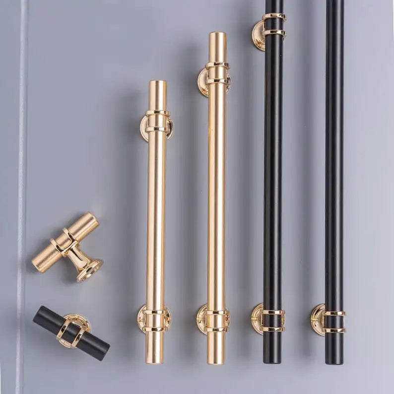 JAYA Black Kitchen Furniture Handles 128mm Solid Stainless Steel and Copper Cabinet Pulls for Door Drawer Modern CNC Appliance