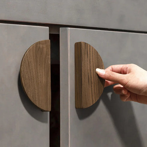 JAYA Cabinet Door Drawer Solid Wood Handle Japanese Modern Simple Beech Black Walnut Nordic Wardrobe Wood Furniture Door Handle