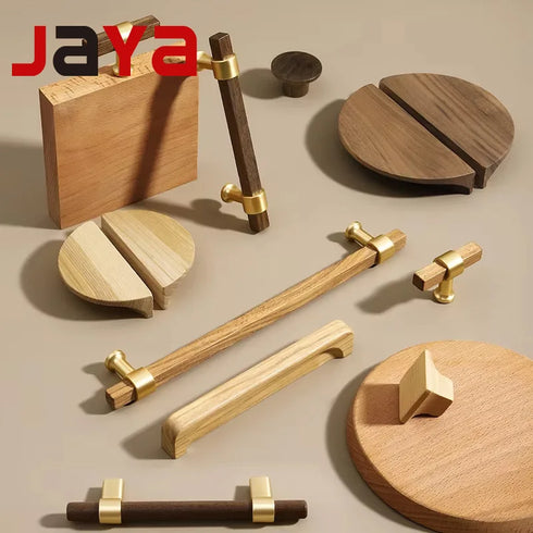 JAYA Cabinet Door Drawer Solid Wood Handle Japanese Modern Simple Beech Black Walnut Nordic Wardrobe Wood Furniture Door Handle