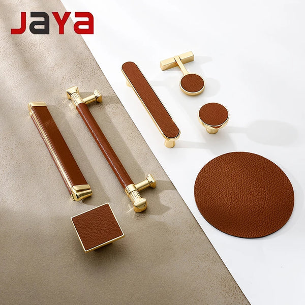 JAYA High Quality Modern Zinc Alloy & Leather Hardware Kitchen Cabinet Furniture Door Handle Drawer Decorative Handle Knobs