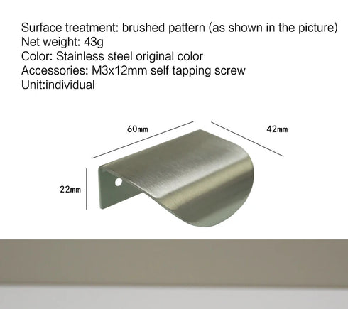 JAYA Modern Simple 304 Stainless Steel Hidden Handle Kitchen & Wardrobe Drawer Cabinet Door Knob furniture door handle