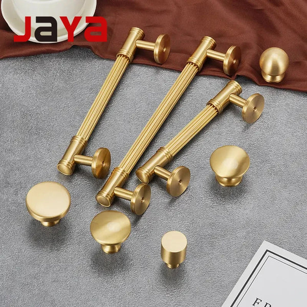 JAYA Modern Style Luxury Golden Brass Classic Brass Copper Hardware Furniture Drawer Cupboard Pull Knobs Kitchen Cabinet Handle