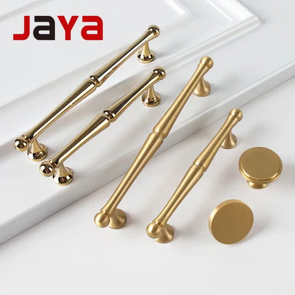 JAYA Modern Style Luxury Golden Brass Classic Hardware Furniture Drawer Cupboard Pull Knobs Kitchen Cabinet Handle