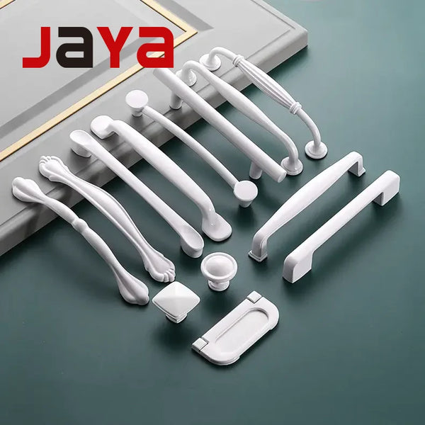 JAYA Modern White Cabinet Handles Furniture Accessories Vintage Drawer Pull Knobs Hardware Multiple Sizes Kitchen Cabinets
