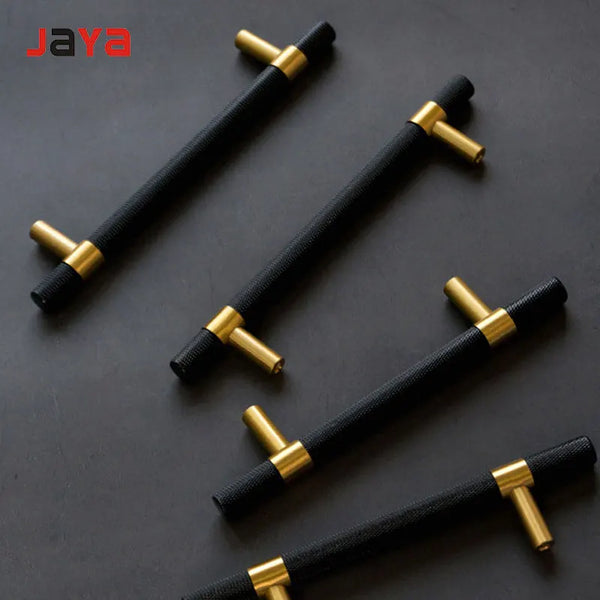 JAYA Nordic Value Black Brass All-copper Knurled Handle American Industrial Style Wardrobe Cabinet Shoe Cabinet Door Handle
