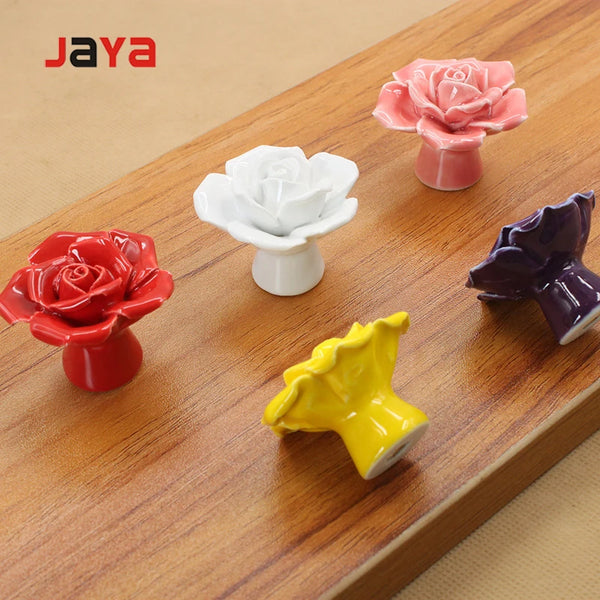 JAYA RED cabinet pulls Rose ceramic handle cartoon European cupboard handles