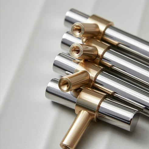 JAYA Stainless Steel and Brass Base Furniture Kitchen Cabinet Pull Handle Drawer and Dresser Pulls Knobs Pulls Handles Door Knob