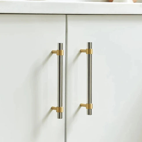 JAYA Stainless Steel and Brass Base Furniture Kitchen Cabinet Pull Handle Drawer and Dresser Pulls Knobs Pulls Handles Door Knob