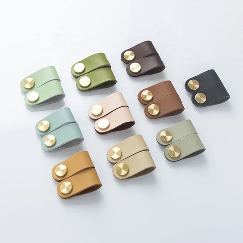 JAYA Leather Loop Cabinet Pull Handles with Brass Knobs Modern Drawer Pulls for Wardrobe Cupboard Dresser Bedroom Furniture