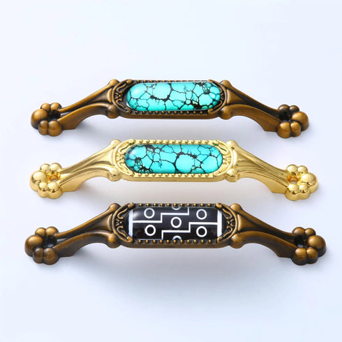 JAYA Bedroom Kitchen Cupboard Handle Classical Decorative Ceramic Antique Brass Zinc AlloyTibetan Style Furniture Door Handle