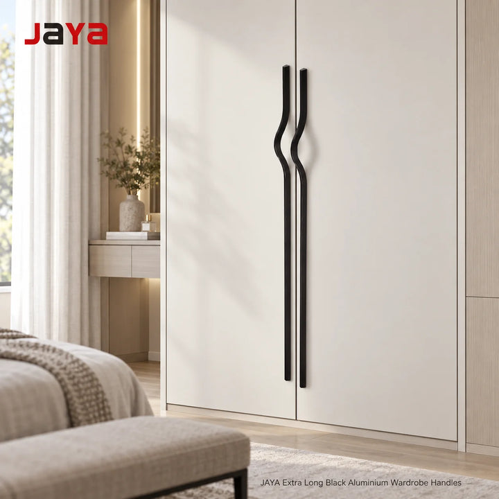 JAYA Modern Black Aluminium Alloy Extra Long Wardrobe Handles for Cabinet Door Drawer Shoe Cabinet Furniture Hardware