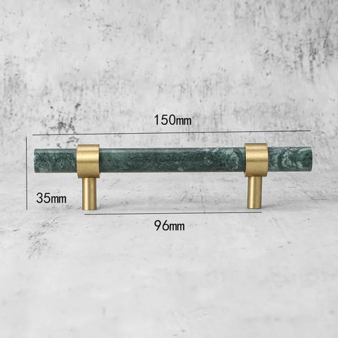 JAYA Luxury Marble and Brass Cabinet Handles Green White T Bar Pulls Knobs for Kitchen Cabinets Drawers and Wardrobes