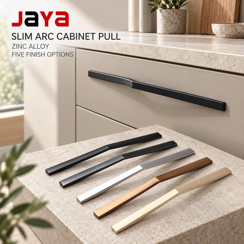 JAYA Modern Zinc Alloy Arc Cabinet Handles Slim European Style Multi Finish Drawer Pulls for Kitchen Wardrobe Cupboard Furniture