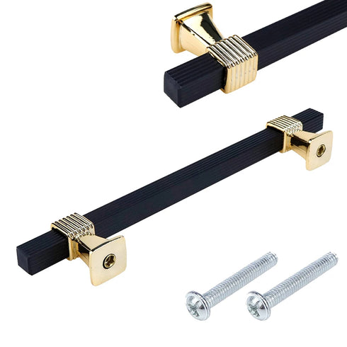 JAYA Black Gold Fluted Cabinet Pull Handles Modern Ribbed Bar Drawer Wardrobe Cupboard Kitchen Furniture Hardware Multiple Sizes