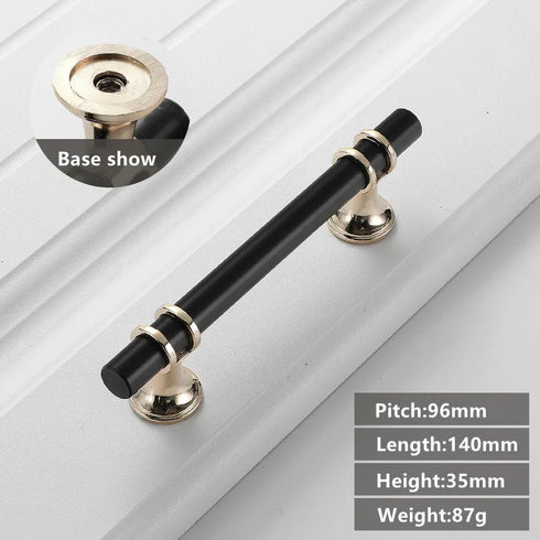JAYA Black Kitchen Furniture Handles 128mm Solid Stainless Steel and Copper Cabinet Pulls for Door Drawer Modern CNC Appliance
