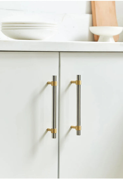 JAYA Stainless Steel and Brass Base Furniture Kitchen Cabinet Pull Handle Drawer and Dresser Pulls Knobs Pulls Handles Door Knob