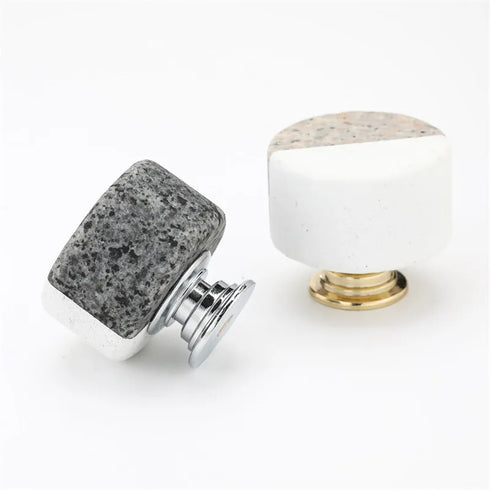 JAYA Modern Two Tone Natural Marble Cabinet Knobs with Solid Brass Base for Kitchen Drawer Dresser Wardrobe Furniture