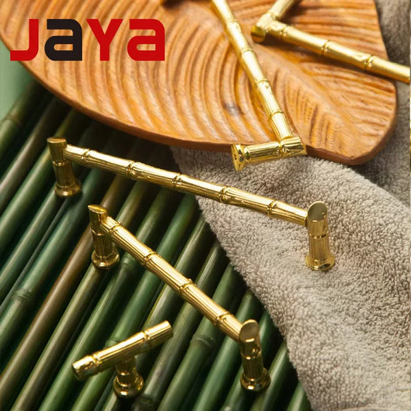 JAYA French Light Luxury Retro Bamboo Shape  Nordic Modern Simple Cabinet Door Wardrobe Handle Drawer Brass Gold Hardware