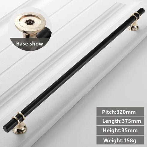 JAYA Black Kitchen Furniture Handles 128mm Solid Stainless Steel and Copper Cabinet Pulls for Door Drawer Modern CNC Appliance