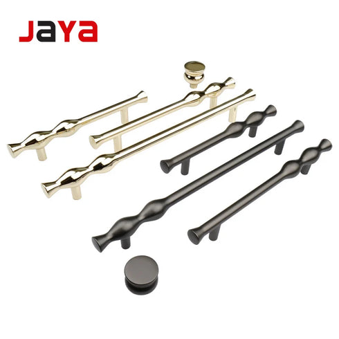 JAYA Gold Black Zinc Alloy Twisted Cabinet Pull Handles and Knobs Modern Drawer Wardrobe Cupboard Furniture Hardware