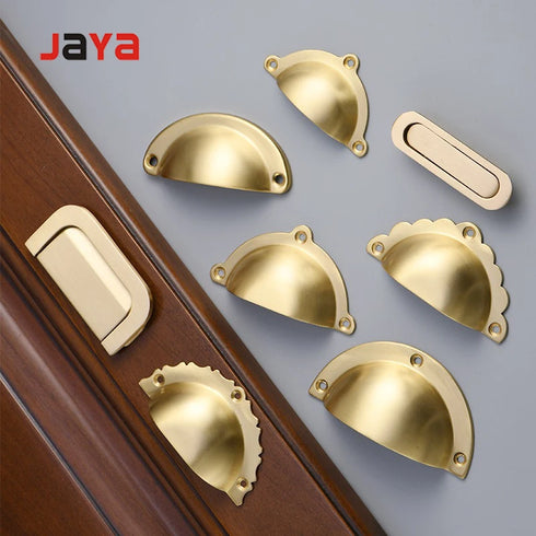 JAYA Luxury Brass Drawer Pulls Modern Kitchen Cabinets Gold Semicircle Invisible Handles Dresser Bedroom Furniture Patina Brass