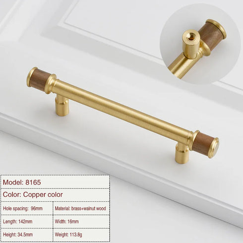 JAYA Antique Walnut Cabinet Door Handle Modern Scandinavian Brass & Wood Design Solid Furniture Door Handle