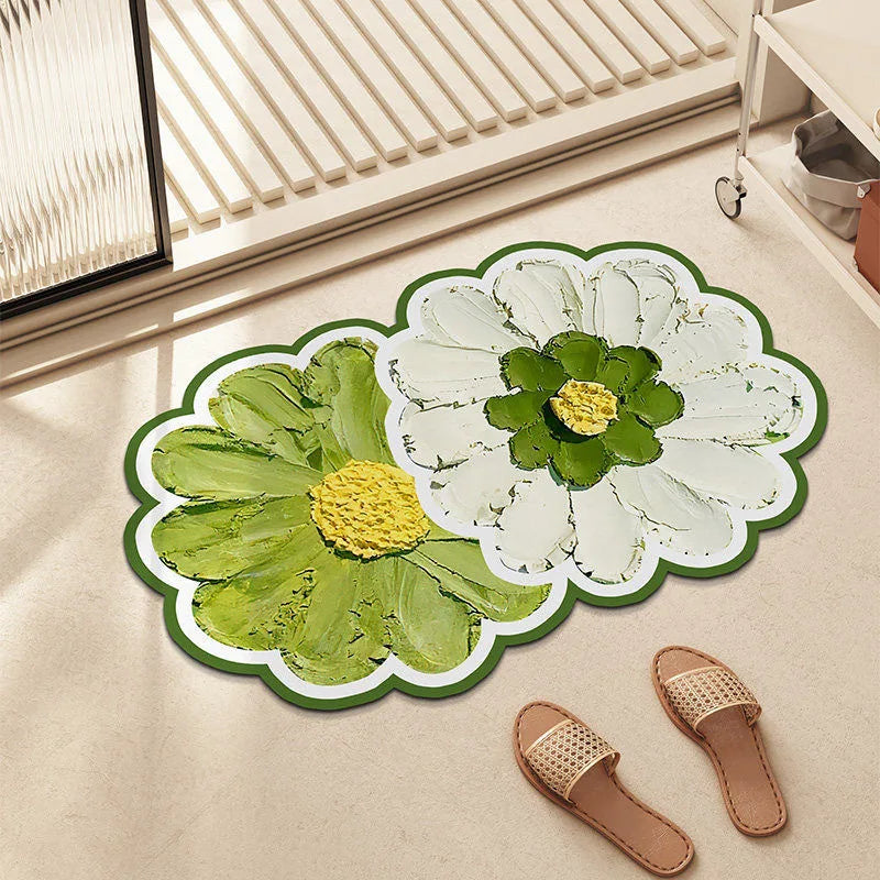 JAYA Flower Shaped Bath Mat Water Absorbent Quick Dry Non Slip Soft Bathroom Carpet Shower Door Floor Pad for Home