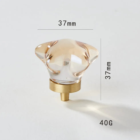 JAYA Transparent Champagne Crystal Cabinet Knobs with Brass Base Decorative Drawer Pulls for Wardrobe and Dresser