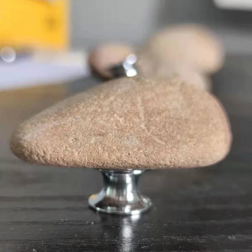 JAYA Natural Stone Cabinet Knobs Irregular Pebble Single Hole Drawer Pulls with Metal Base for Kitchen Dresser Wardrobe