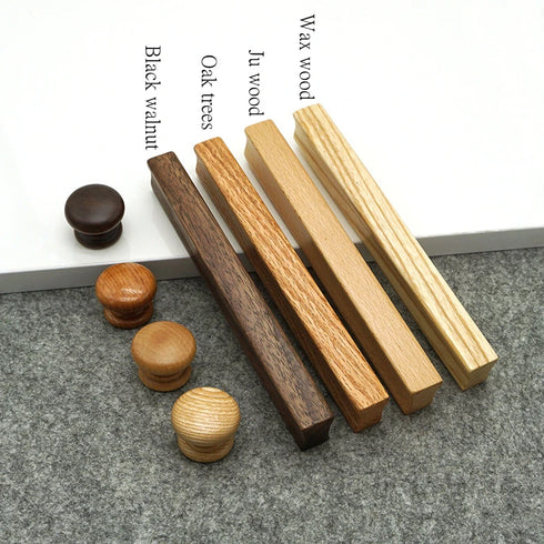 JAYA Modern Minimalist Solid Wood Cabinet Handles and Round Knobs Custom Wooden Drawer Pulls for Kitchen Cupboard Wardrobe