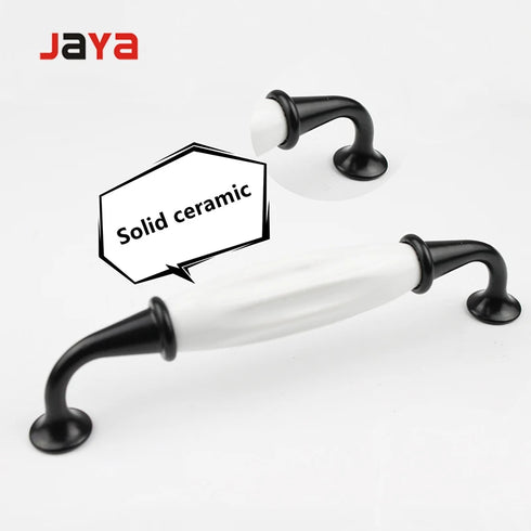 JAYA European style zinc alloy and ceramic handles black and white 2 hole  kitchen or bedroom drawer handles
