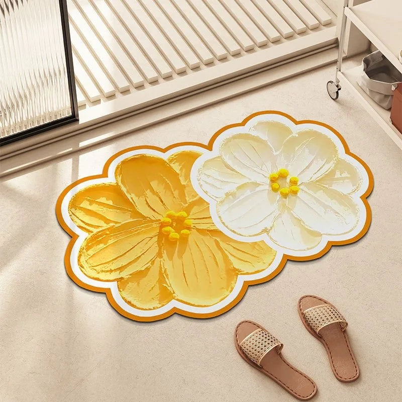 JAYA Flower Shaped Bath Mat Water Absorbent Quick Dry Non Slip Soft Bathroom Carpet Shower Door Floor Pad for Home