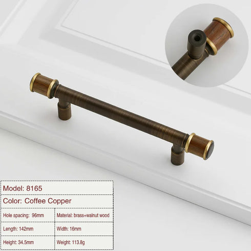 JAYA Antique Walnut Cabinet Door Handle Modern Scandinavian Brass & Wood Design Solid Furniture Door Handle