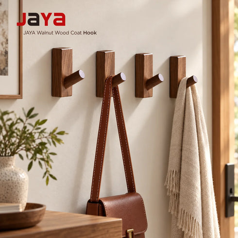 JAYA New Style Walnut Wood Coat Hook  for Home Kitchen Solid Wood Entrance Wall Hanging High-End Punch-Free Door Back