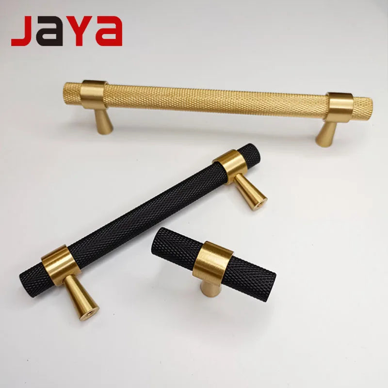 JAYA Nordic Value Black Brass Modern Knurled Handle for Kitchen Cabinet Wardrobe Drawer Shoe Cabinet Doors