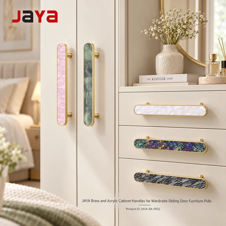JAYA Brass Cabinet Furniture Handles & Knobs Brass and Acrylic Cabinet Brass Handles for Cabinets Sliding Furniture Door Handles