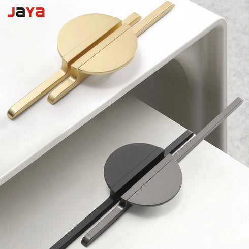 JAYA Brass Finish Zinc Alloy Semicircle Cabinet Handles Pair Mounted Half Moon Pulls for Kitchen Wardrobe Drawer Door Furniture