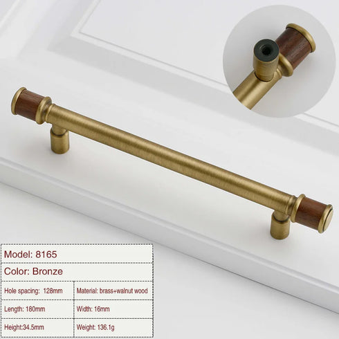 JAYA Antique Walnut Cabinet Door Handle Modern Scandinavian Brass & Wood Design Solid Furniture Door Handle