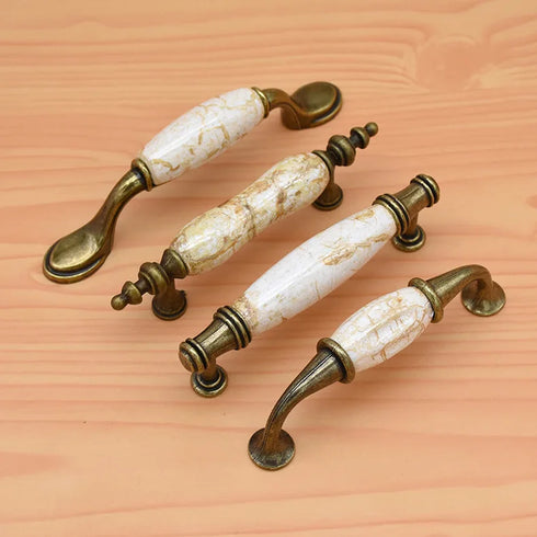 JAYA Traditional European Crackle Ceramic Cabinet Handles and Knobs Antique Bronze Drawer Dresser Wardrobe Door Pulls