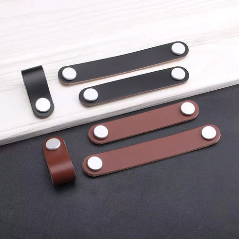 JAYA Leather Strap Cabinet Pull Handles Metal Button Drawer Pulls for Kitchen Wardrobe Dresser Furniture