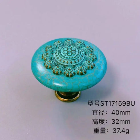 JAYA Vintage Synthetic Turquoise Cabinet Knobs Zinc Alloy Round Single Hole Drawer Pulls Blue Ivory for Dresser Wardrobe