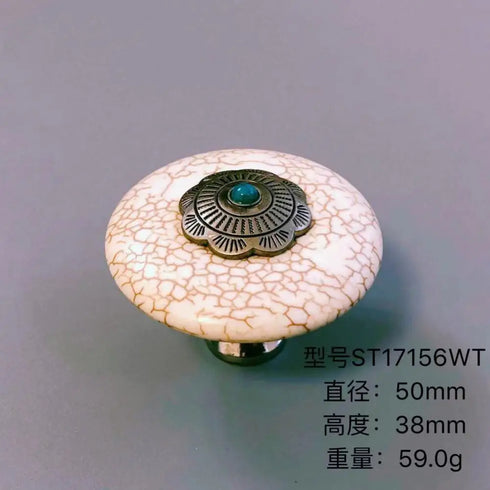 JAYA Vintage Synthetic Turquoise Cabinet Knobs Zinc Alloy Round Single Hole Drawer Pulls Blue Ivory for Dresser Wardrobe